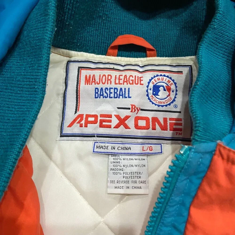 Apex One Vintage MLB Florida Marlins Nylon Teal Orange Jacket Men's Size Large